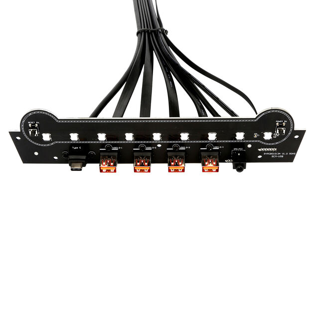 Casing PC Panel Depan Audio Input Output 4 USB 3.0 9 LED Terpasang dengan Tipe-C Saklar Reset PCB Drive Floppy Kabel HUB