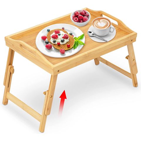 Bamboo Bed Tray Table Breakfast Trays for Bed with Folding Legs, Bed Trays for Sofa, Bed, Eating, Working, Folding Snack Table on Couch(White), Size