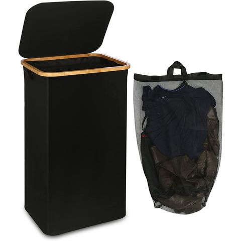 Corner Bamboo Wicker Laundry Hamper Dirty Clothes Basket Liner Bag Storage  Bin