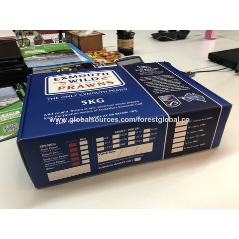 Caja de envío azul corrugado personalizado al por mayor, cajas de embalaje de alimentos congelados para mariscos, caja de embalaje de camarón congelado