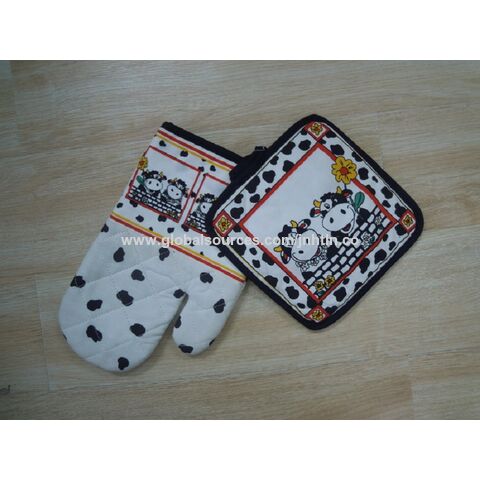 Robin Print Double Oven Gloves - oven mitt - pot holder - Christmas -  kitchenware - kitchen textiles - baking mitts - patterned