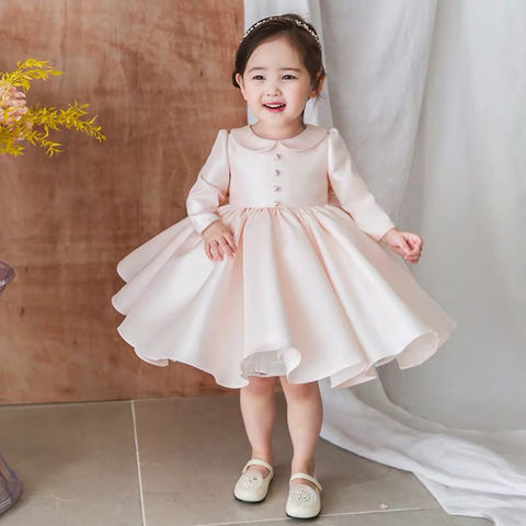Ivory Lace and Blush Tulle Long Train Flower Girl Dress - VQ