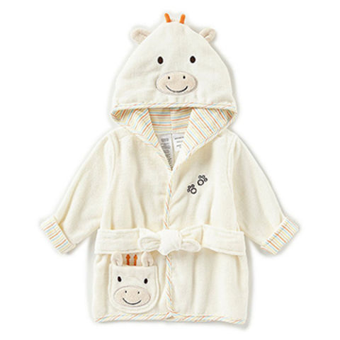 Babyhug Cotton Knit Full Sleeves Hooded Bath Robe with Giraffe Applique - Blue main image 0