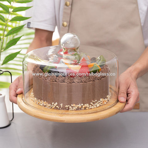 1 ensemble de plateau à gâteau avec support en bois en verre pour