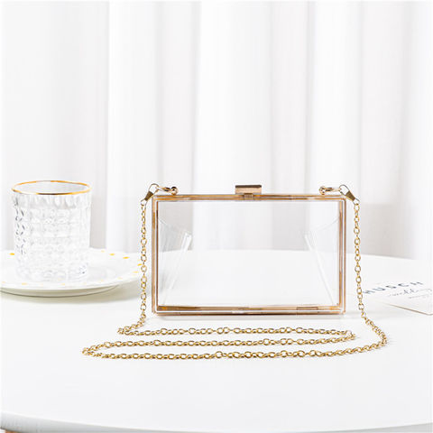 Acrylic bag hot sale supplies fashion transparent chain small square evening shoulder bags for sale at factory direct price
