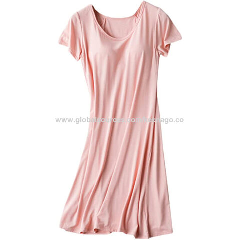 Sweet V-neck Lace Home Casual Sleepwear Dress with Built-In Bra