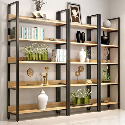 Buy Wholesale China Steel Wood Bookshelf Simple Wrought Iron Shelf ...