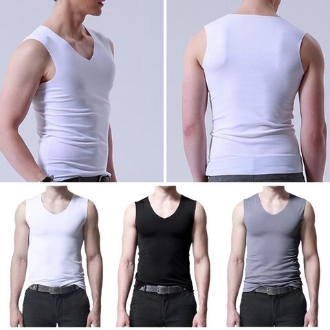 Tight Skinny Men Ice Silk Sleeveless Elastic Body Shapewear Vest Sport ...