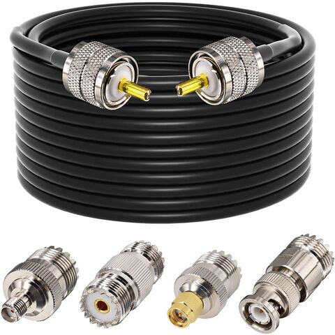 Cabo Coaxial de Rádio 50 Ohm, Cabo Coaxial RG58 de 15 metros, Cabo Macho para Macho UHF PL259 + Adaptador Fêmea UHF SO239 para SMA/UHF/BNC for sale at factory direct price