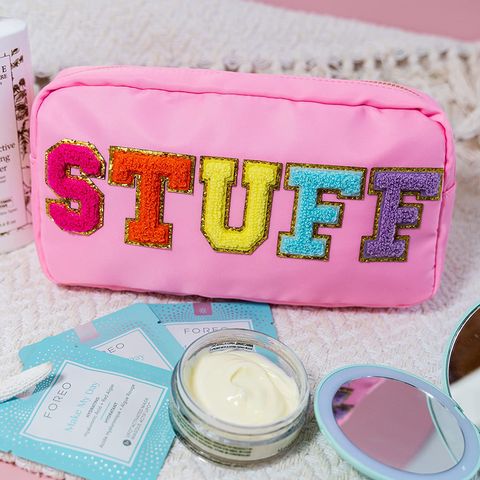 SEWN Extra Large Makeup Pouch With Varsity Letter Glitter 