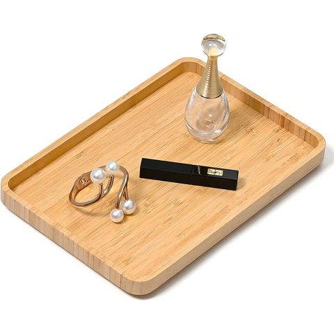 Bathroom Vanity Tray Turntable, 10 inch Bamboo Decorative Tray for