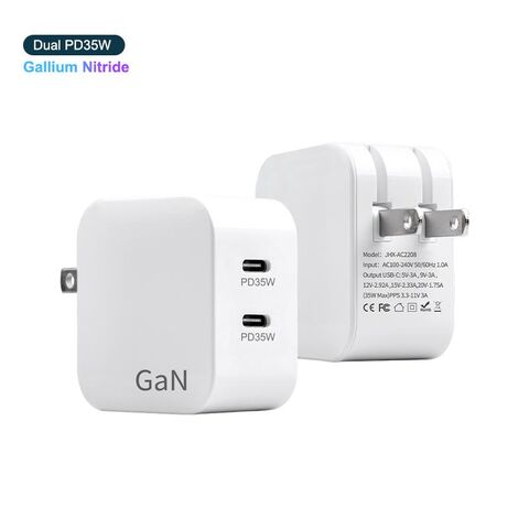شاحن سريع GaN PD بقوة 35 واط بمنفذي USB-C، محول شاحن حائط من النوع C لهواتف iPhone 13/13 Pro/13 Pro Max والأجهزة المتوافقة