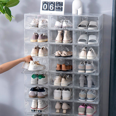 Caja de zapatos transparente plegable de 6 capas, organizador de  almacenamiento de zapatos apilable a prueba de polvo, armario de alta  calidad