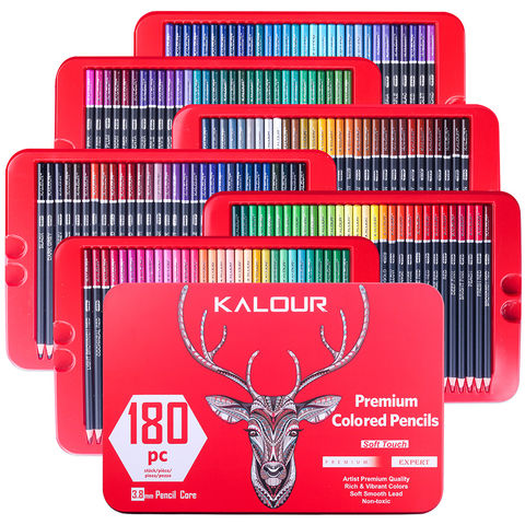 Set de 180 lápices de colores para niños, sets de arte, papelería, lápices de colores al óleo en caja de lata para artistas y principiantes