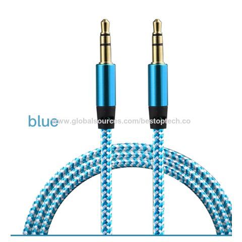 Cabo de Áudio Auxiliar Trançado em Nylon de Alta Qualidade, Jack de 3,5 mm para 3,5 mm
