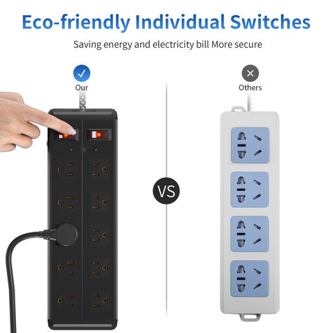 Us Power Sockets 10 Outlet With Surge Protector And 2 Switches $12.59 ...