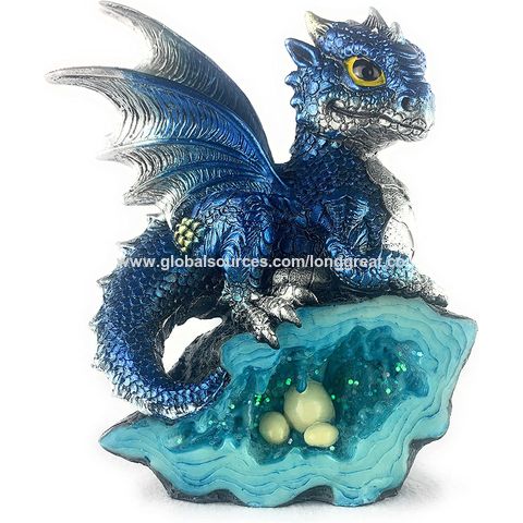 Dragon Statue Dark Blue Baby Rock Faux Geode Crystal Cavern Dragon Egg ...