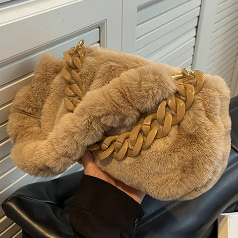  Large Fleece Sherpa Purse Teddy Plush Fluffy Furry Fuzzy Tote  Bag Faux Fur Handbags for Women Ladies Crossbody Shoulder Beige : Clothing