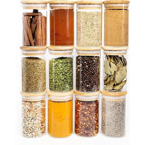 Spice Jars with Labels 4 Oz Glass Spice Jars with Bamboo Lids, Seasoning Storage  Bottles for Spice Rack - China Glass Spice Jars with Bamboo Lids Set and 4oz  Glass Spice Jars