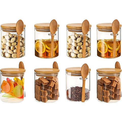 12 Natural Bamboo Spice Jars - 8.5oz Large Spice Jars with Bamboo Lids -  Seasoning Glass Jars with Airtight Lids - Spice Jars Lids Bamboo Containers