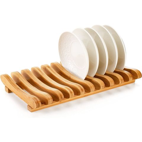 2 Pcs Bamboo Dish Rack 9 Slots Wooden Dish Drying Rack Regular Wood Plate  Organi
