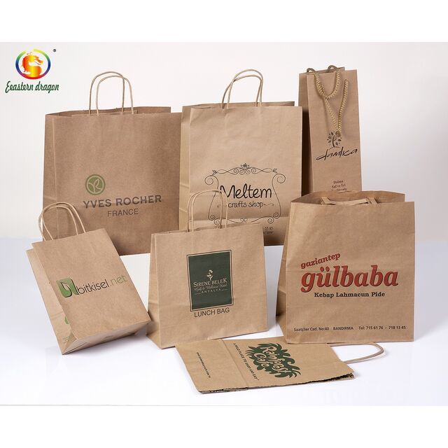 Bolsas de Papel Kraft con Logotipo Personalizado y Asa de Cuerda, Grado Alimenticio y Biodegradables, Resistencia al Desgarro Mejorada for sale at factory direct price