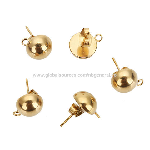 Vente en gros 10 pièces/sac Acier inoxydable 6mm/8mm Base de boucles d'oreilles Tige demi-boule solide avec anneau ouvert pour la fabrication de boucles d'oreilles for sale at factory direct price