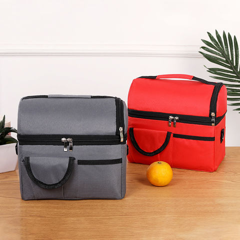 Portable Leather Insulated Lunch Bag Large Capacity Double Layer