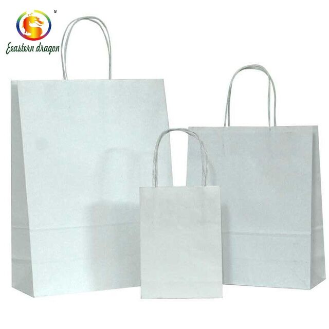 Bolsas de Almuerzo Personalizables de Papel Kraft Blanco de 60 GSM con Asas Troqueladas, Grado Alimenticio y Resistentes a la Grasa for sale at factory direct price