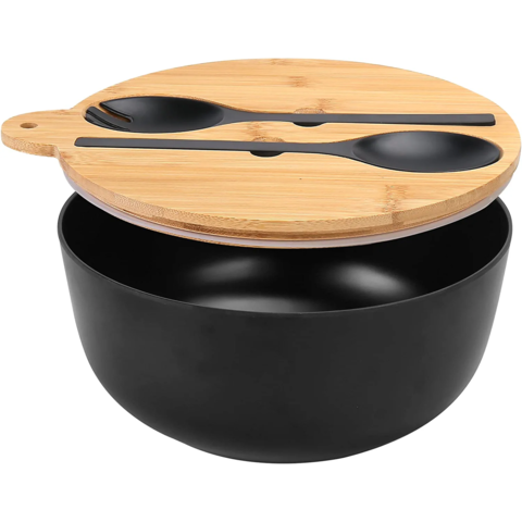 Buy Wholesale China High Quality Salad Bowl With Lid, 9.8inches Black Large  Salad Serving Bowl Set With Utensils, Bamboo Wooden Salad Bowl With Handle  & Black Large Salad Serving Bowl Set With