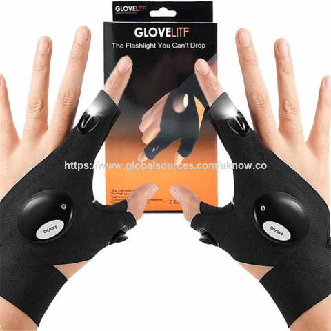 Paire de gants de pêche LED avec lampe de poche intégrée - Gants de pêche sans doigts avec sangle magique pour outils d'extérieur for sale at factory direct price