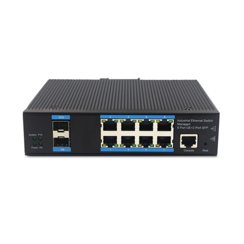 Conmutador POE de red estable y de alta eficiencia de grado industrial gestionado con ocho puertos eléctricos de doble fibra Gigabit