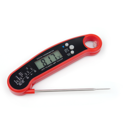 Foldable Probe Waterproof Food Thermometer Kitchen Barbecue Fast Temperature Measurement Digital Display Electronic Thermometer (Red)