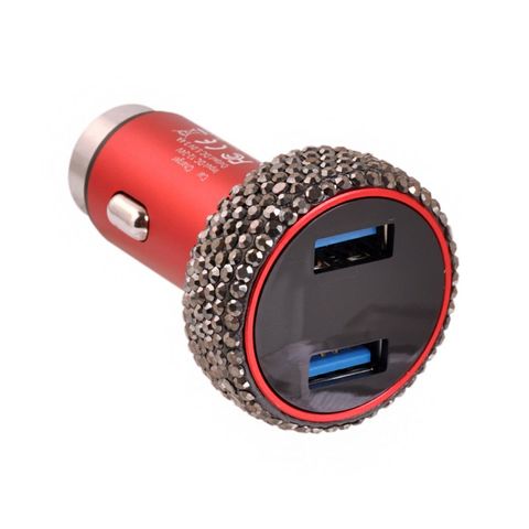 Kit 15 Accessori Auto Interno Con Strass Rosso - Ganci, Portabicchieri, Caricatore USB, Tappo Avviamento E Valvole