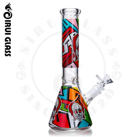 Sirui Glass Smoking Water Pipe Oil Burner Pipe Oil DAB Rig funny clown Decal Downstem Ice Catcher Beaker Tobacco smoking for sale at factory direct price