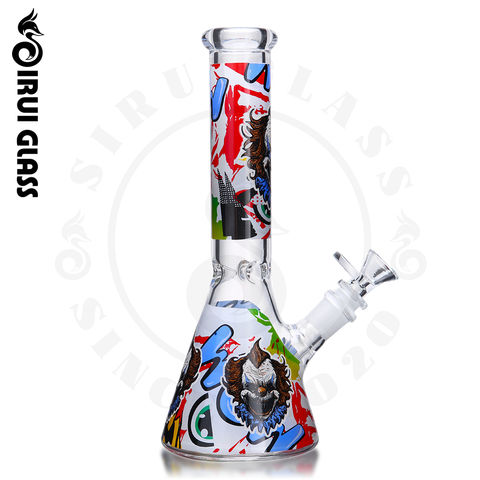 Sirui Glass Smoking Water Pipe Oil Burner Pipe Oil DAB Rig funny clown Decal Downstem Ice Catcher Beaker Tobacco smoking for sale at factory direct price