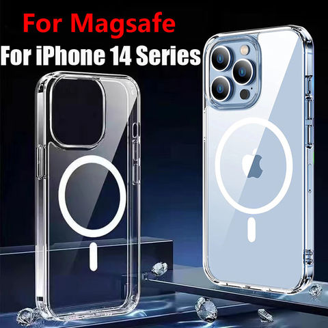 Capa Magnética Sem Fio Magsafe para Carregamento para iPhone 14 13 12 11 Pro Max Mini X Xs XR 7 8 Plus SE Capa Transparente à Prova de Choque for sale at factory direct price