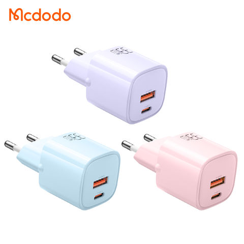 Cargador USB C, 33 W, 2 puertos USB de pared GaN Bloque de carga rápida,  fuente de alimentación de enchufe Usbc, enchufe portátil USB C, enchufe de