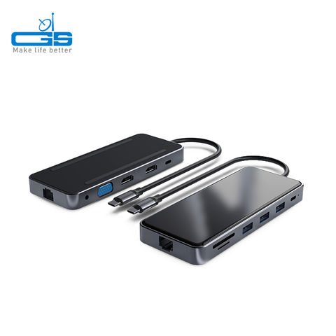 HUB USB C, Adaptateur USB C 11 en 1 avec 4K-HDMI, VGA, USB 3.0, Type C PD,  Ethernet RJ45, Lecteur de Carte SD/TF, AUX 3,5 mm, Compatible avec MacBook  Pro/Air, Plus Type