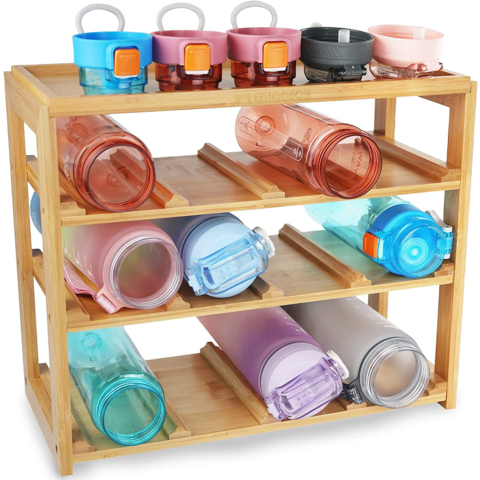 Water Bottle Rack Holder Stackable Pantry Shelf Kitchen Storage