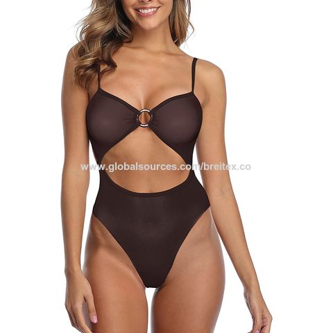 Sexy Womens See-Through Mesh High Cut Thong Bodysuit Swimwear One