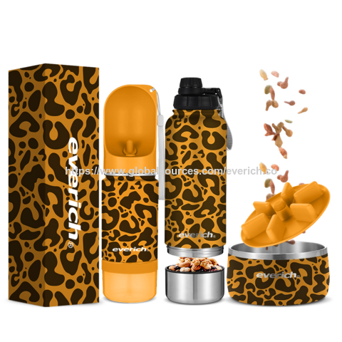 Botella de agua de acero inoxidable para perros y mascotas, 2 en 1, 14oz/22oz, a prueba de fugas, con comederos/bebederos desmontables para viajes al aire libre for sale at factory direct price