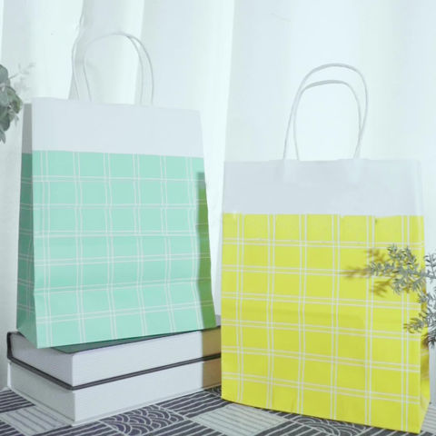 Buy Wholesale China Custom Printed Checkered Kraft Paper Tote Bags Milk 