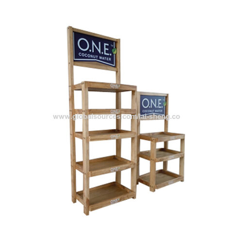 Retail Store Pine Wood Coconut Water Display Rack Wood Rack With ...