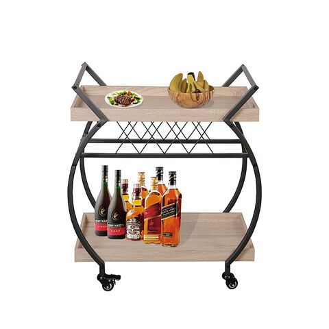 Carrito Bar de Cocina, Carro de Vino Rodante de Madera y Metal con Estante de Almacenamiento, Carrito de Bebidas para Microondas para el Comedor del Hogar