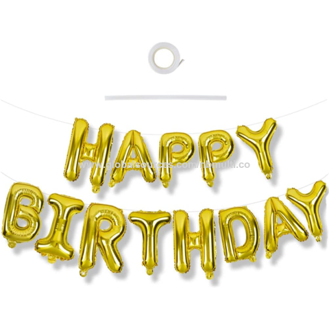 Banner Balon Selamat Ulang Tahun Emas 3D Huruf Foil Mylar 16 Inci dengan sedotan pita untuk Pesta Ulang Tahun Anak Perempuan Laki-Laki Anak-Anak & Dewasa