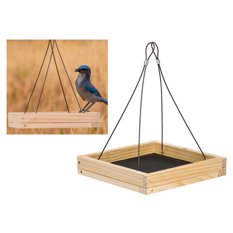 Mangeoire à oiseaux suspendue carrée en bois de pin. Longueur de 20 cm x Hauteur de 10 cm. for sale at factory direct price