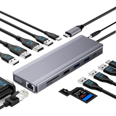 Adaptador multipuerto USB-C para doble monitor, Hub USB 14 en 1 con triple pantalla, 2 HDMI, VGA, Gigabit Ethernet, 100W PD, 5 puertos USB, TF/SD for sale at factory direct price