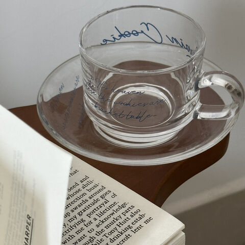 Vintage Coffee Mugs Set of 2, 14 oz Glass Coffee Tea Cups with