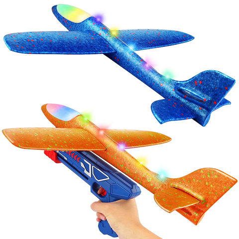 Avión de espuma con flash LED, 10m, pistola de avión con catapulta, juguete para niños, juego al aire libre, modelo de burbuja
